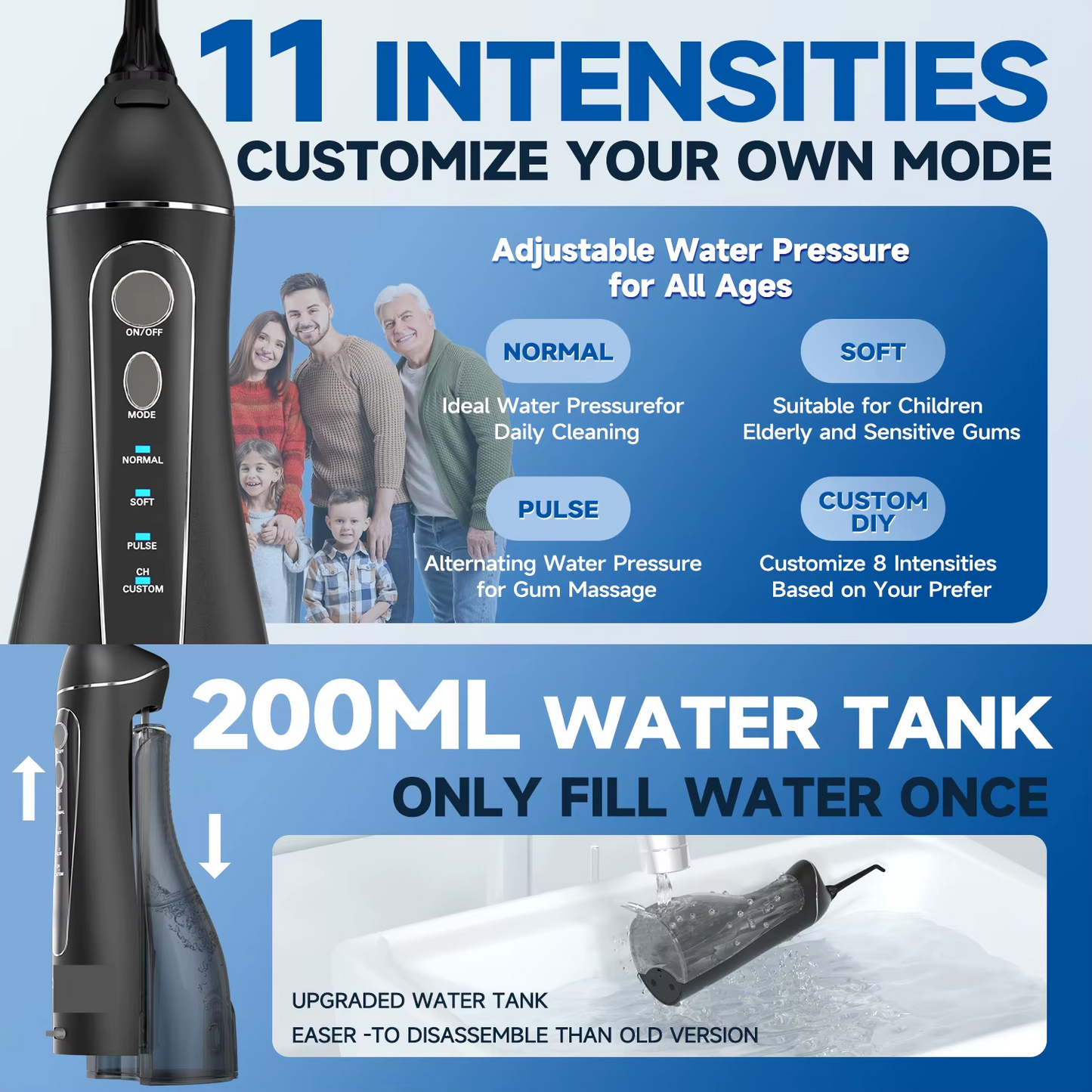 Pro Water Flosser — Cordless Portable Oral Irrigator, 3 Modes, Rechargeable