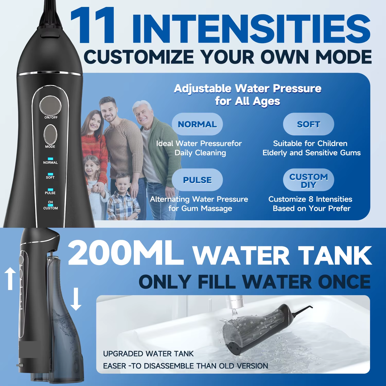 Pro Water Flosser — Cordless Portable Oral Irrigator, 3 Modes, Rechargeable