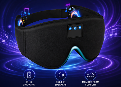 Bluetooth Sleep Mask Headphones - Built in Speakers, 10-Hour Battery, Memory Foam Comfort, 3d Contoured Eye Mask